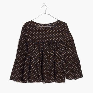 Madewell Silk Tiered Button-Back Top in Heart Flip